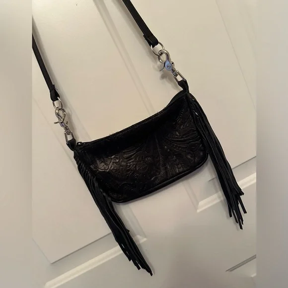 Hip Bag Company Black Leather Fringe Crossbody – Handmade USA - Picture 6 of 10